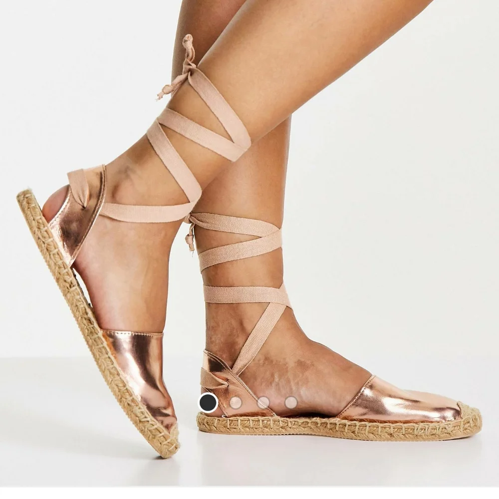 Rose gold tie flat espadrilles - Picture 1 of 9